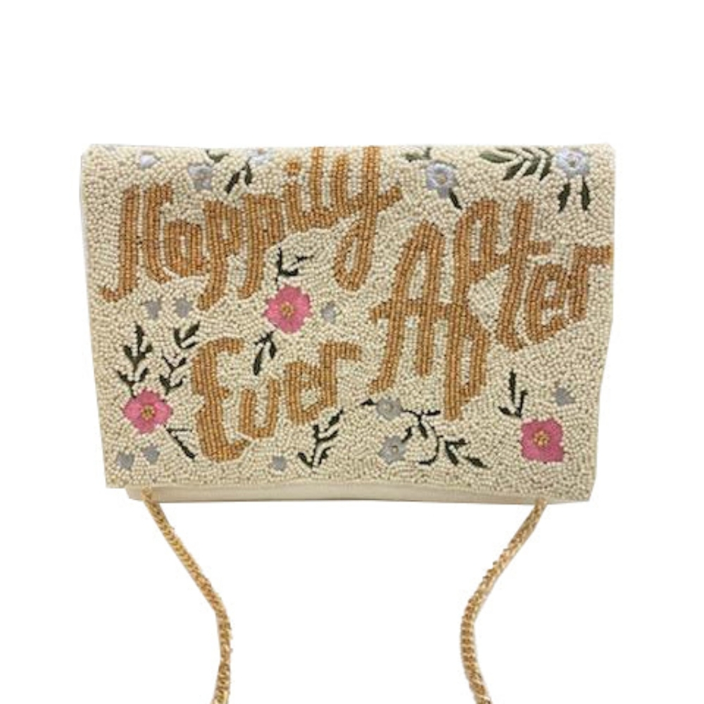 Francesca's Collections Cream and Gold Beaded Clutch